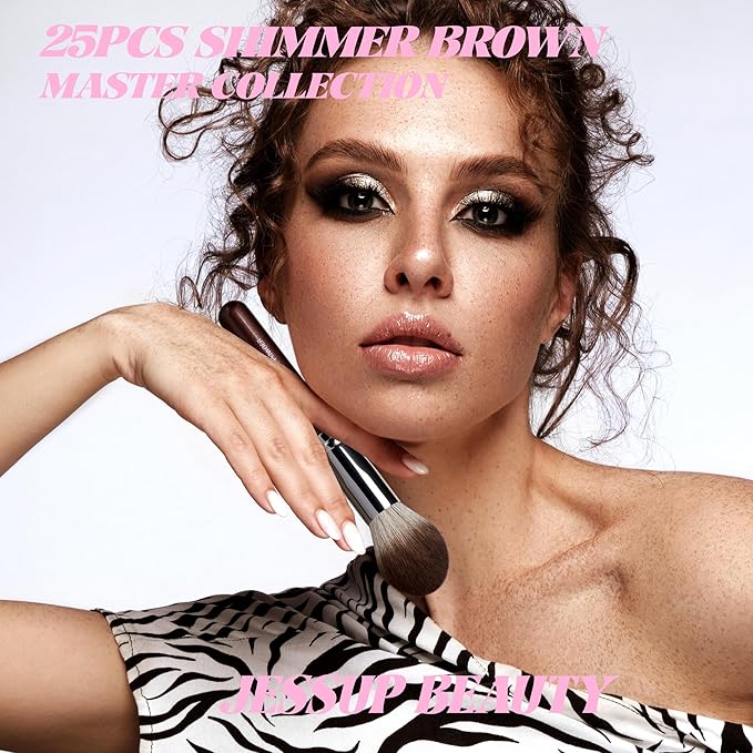 Jessup Makeup Brushes Set Professional 25pcs Premium Synthetic Make up Brushes for Foundation Eyeshadow Blending Concealer Blush Contour Bronzer Eyeliner Eyebrow, Shimmer Brown T511-Velvo Beauty