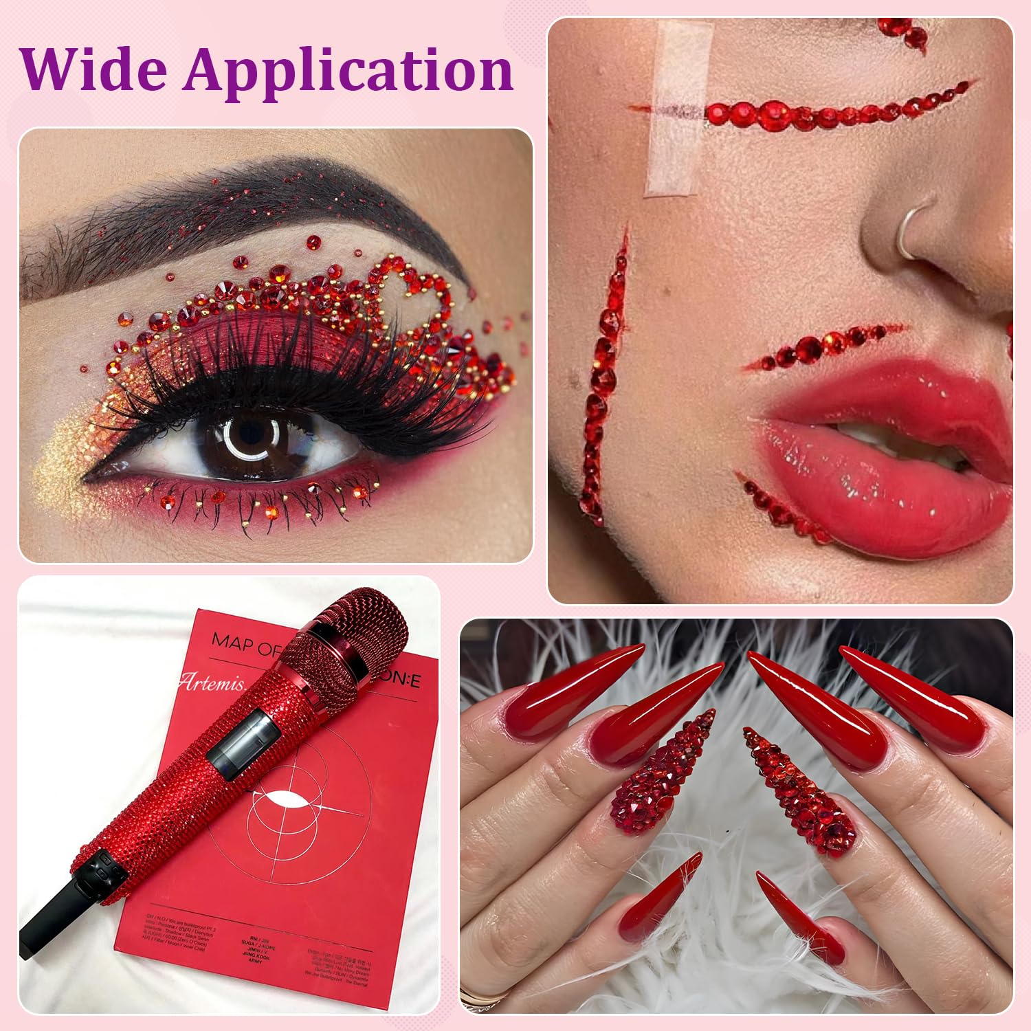 30000Pcs Resin Rhinestones with Tweezers for Crafting, Red Flatback Gems, Bedazzling Crystal with 3Pcs 10ml B7000 Jewelry Glue for DIY Crafts Clothing Tumblers Shoes Fabric Nail Art-Velvo Beauty