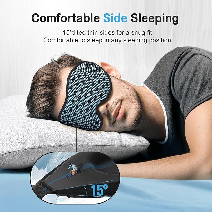 LitBear Breathable Sleep Mask, 3D Eye Mak Sleep for Side Sleepers Women Men, Light Blocking Sleeping Mask with Adjustable Strap, Soft Lightweight Eye Cover for Travel, Night Work, Nap -Ice Blue-Velvo Beauty