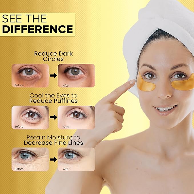 Under Eye Patches for Dark Circles - 24k Gold Eye Mask for Luxurious hydrating eye patches (20 Pairs) Gold Eye Patches for Puffy Eyes Brightening, Anti-Aging Wrinkles, for both genders-Velvo Beauty