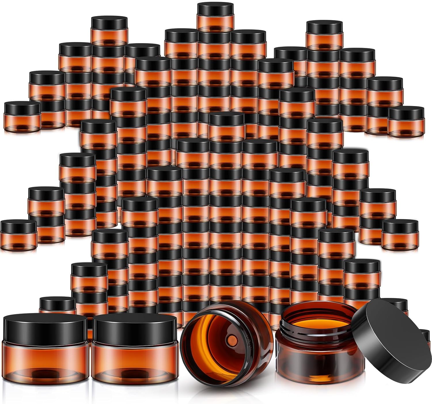 SATINIOR 100 Pcs Plastic Jars with Lids Small Containers Lids Wide Mouth Small Plastic Containers for Lotion Cream Rhinestones Body Butters Travel Storage(1 oz,Amber)-Velvo Beauty