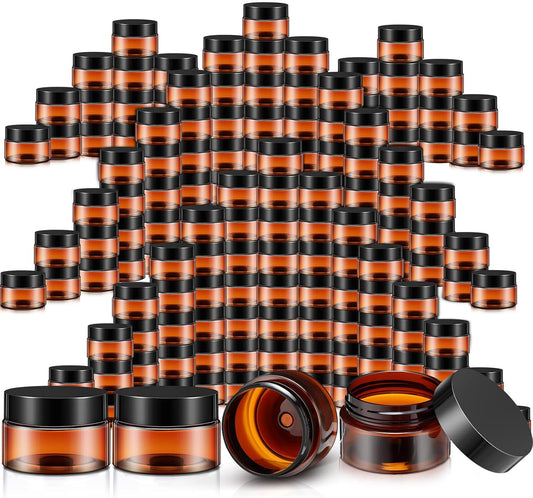 SATINIOR 100 Pcs Plastic Jars with Lids Small Containers Lids Wide Mouth Small Plastic Containers for Lotion Cream Rhinestones Body Butters Travel Storage(1 oz,Amber)-Velvo Beauty