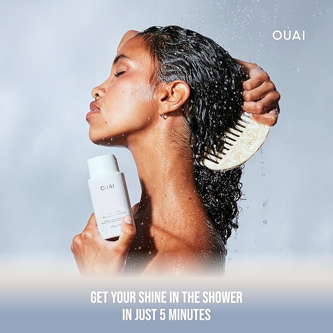 OUAI Hair Gloss - In-Shower Shiny Hair Treatment & Glaze with Frizz Control - Heat Protectant Infused with Hyaluronic Acid, Rice Water & Panthenol - Paraben, Phthalate & Sulfate Free (6 Oz)-Velvo Beauty