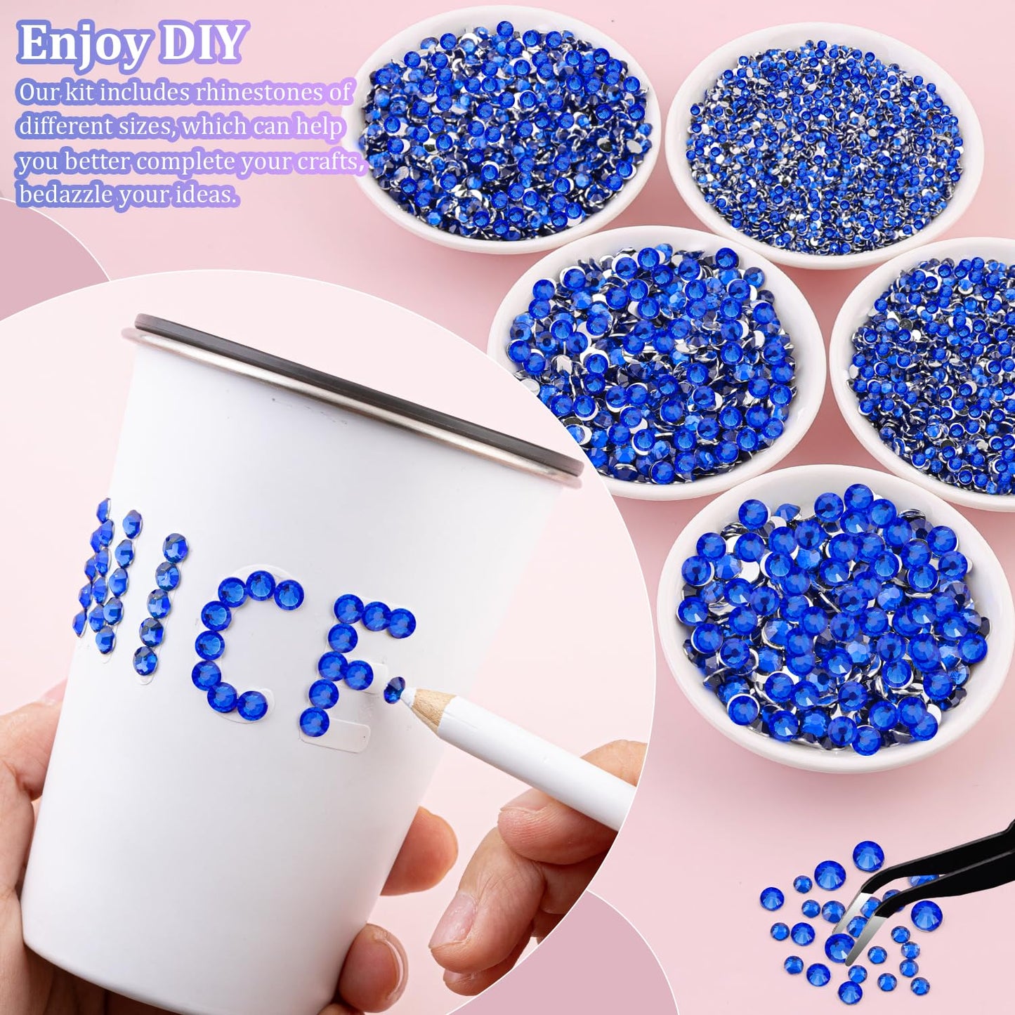 30000Pcs Royal Blue Rhinestones for Bedazzling with B7000 Jewelry Glue, Bedazzler Kit Flatback Gems, Resin Rhinestones for Crafting Crafts Clothing Shoes Fabric Nail Art Assorted Size 2/3/4/5/6mm-Velvo Beauty