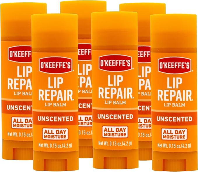 O'Keeffe's Unscented Lip Repair Lip Balm for Dry, Cracked Lips, Stick, (Pack of 6)-Velvo Beauty