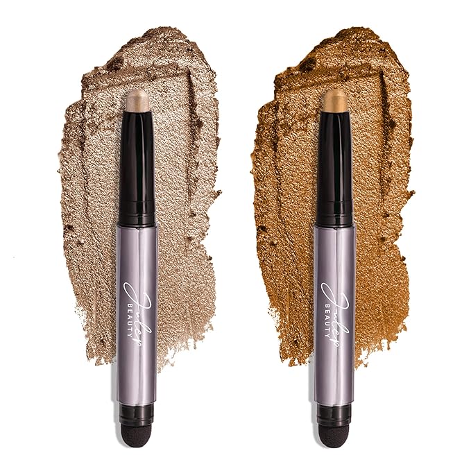 Julep Eyeshadow 101 Crème-to-Powder Waterproof Eyeshadow Stick Duo – Long-Lasting, Crease-Proof, Easy Apply with Built-in Smudger - Silver Moonlight Shimmer & Honey Gold Shimmer-Velvo Beauty