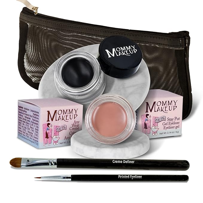 The Everlasting Eye 5 Piece Waterproof Makeup Set. Gel Eyeliner, Creme Eyeshadow, 2 brushes and Mesh Bag. Paraben-free, Talc-free, Cruelty-free. Anna/Black Beauty 1201-Velvo Beauty