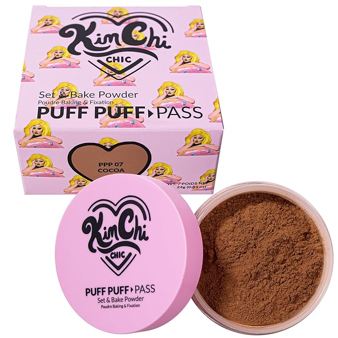 Kimchi Chic Beauty Puff Puff Pass Set and Bake Powder, Loose Face Powder with Extra Fluffy Setting Powder Puff, Soft Brown Face Makeup for Uneven Skin Tone, 07 Cocoa-Velvo Beauty