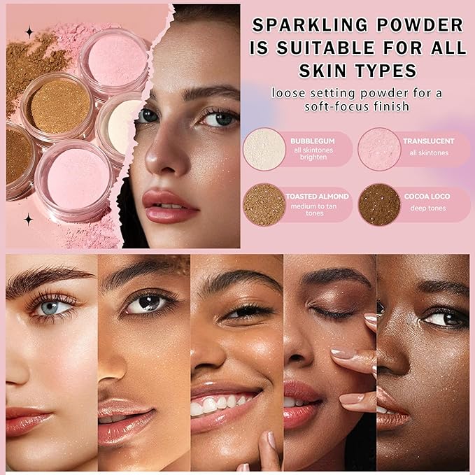 Pink Setting Powder Loose Powder Shimmer Finishing Powder Ultimate Blurring Setting Powder Long Lasting Oil Control Loose Face Powder for All Skin Tones-02 Pink-Velvo Beauty