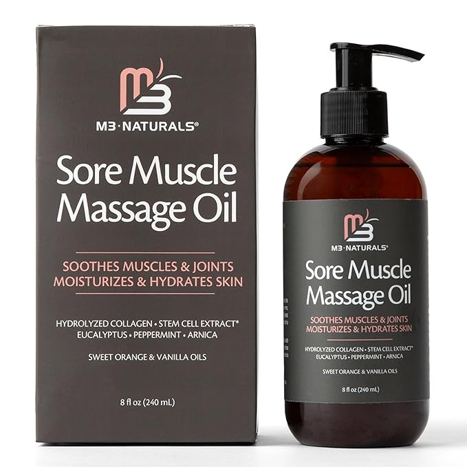 M3 Naturals Arnica Sore Muscle Massage Oil with Collagen, Stem Cells, and Menthol, Anti-Cellulite Therapy for Full Body, Fast-Absorbing Multipurpose Treatment-Velvo Beauty