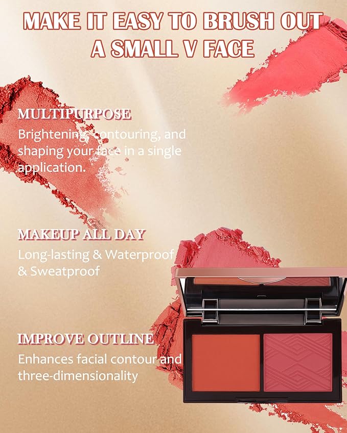Face Matte Blush Powder Palette-2Colors Buildable Facial Cheek Blusher Pressed Powder Light Luxury Blush Contour Palette for Face,Longlasting Makeup Palette,Valentine's Day Gift Set for Women Girl-03-Velvo Beauty