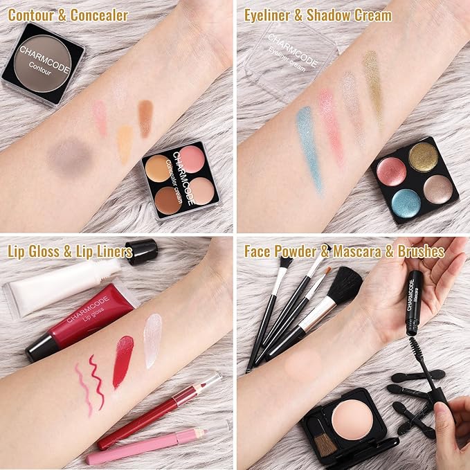 Makeup Kit for Teen Girls & Women Full Kit, Beauty Train Case with Starter Cosmetics Set, Make Up Valentine's Day Gift Box with Eyeshadow,Lipgloss,Highlight,Blush,Lip&Eye Pen,Brush & More(GoldenBrown)-Velvo Beauty