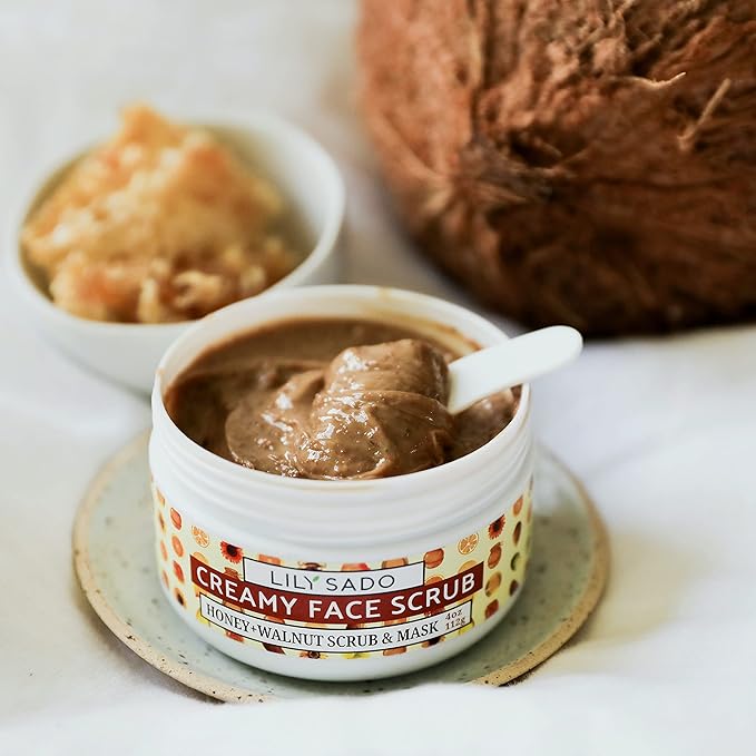 LILY SADO HONEY WALNUT Creamy Face Scrub - Best Exfoliating Facial Cleanser for Women & Men - Gently Exfoliates, Softens & Energizes Skin, Treats Acne, Reduces Pore Size - For All Skin Types - 4 oz-Velvo Beauty