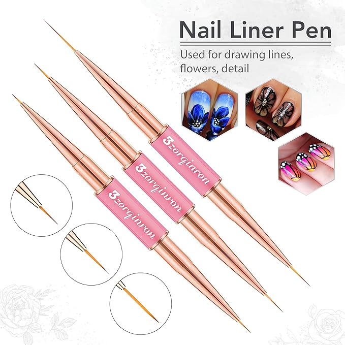 Nail Art Bushes Set, Professional 5Pcs Double-Ended Nail Brush Kit for Details, Long Lines, Ombre & 3D Design-Perfect for DIY Manicures & Salons (Pink)-Velvo Beauty