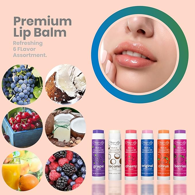 Rich in Coconut Oil & Vitamin E - Moisturizing, Ultra Conditioning & Hydrating - Total Lip Moisturizer & Lip Therapy Treatment - Happy Holidays 6 Flavor Assortment, 48 Count-Velvo Beauty
