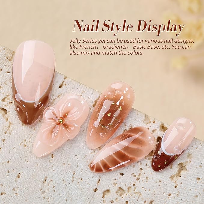 Born Pretty Jelly Gel Nail Polish Set Fall Winter Brown Blood Red Burgundy Black Gel Polish Sheer Milky Nude Transparent Halloween Gel Polish Set Nail Art Varnish Manicure Collection Gift 7ML 6PCS-Velvo Beauty