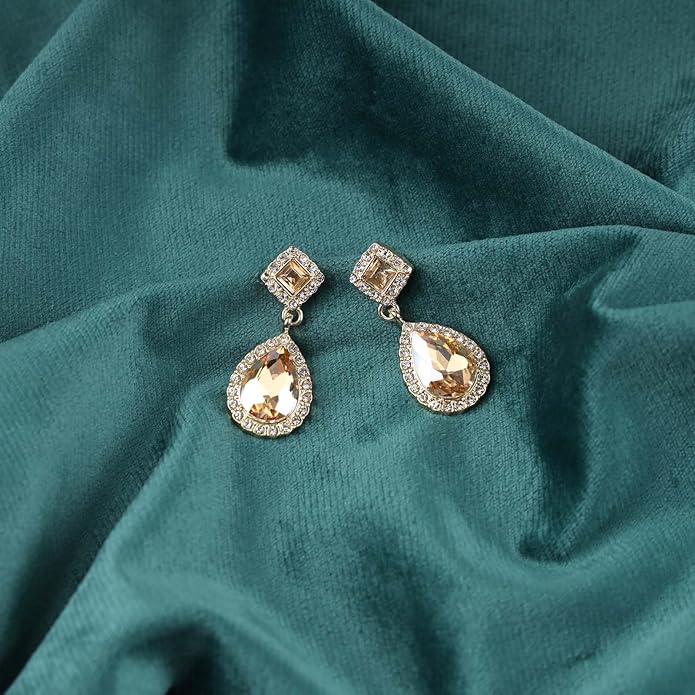 Vintage Crystal Teardrop Earrings Rhinestone Drop Earrings Sparkly Cz Teardrop Dangle Earrings Gold Square Gem Stud Earrings Jewelry for Women-Velvo Beauty