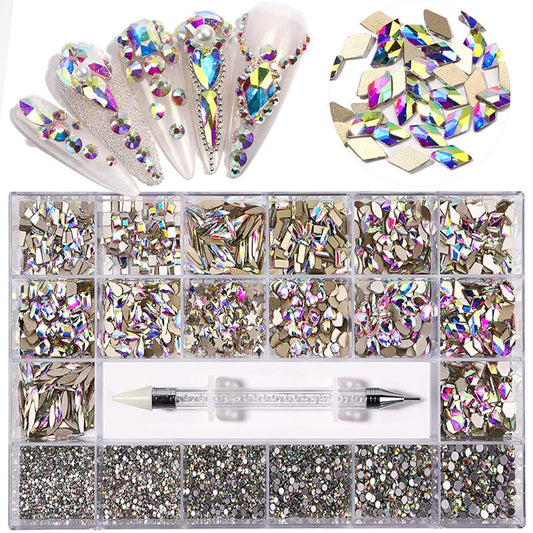 Nail Art Rhinestones, Nail Gems and Rhinestones Kit with Wax Pencil Flatback AB Rhinestones for Nails, Crafts, Makeup, Face, Clothes, Shoes-Velvo Beauty