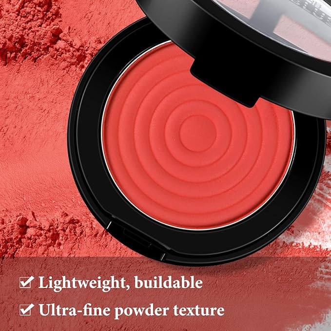 Boobeen Soft Blend Powder Blush for Cheeks, Buildable Color Matte Smooth Blush Palette Compact Blush Powder Makeup, Long-lasting Flush Color, with Mirror and Brush-Velvo Beauty