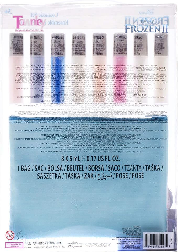 Townley Girl Disney Frozen 2 Anna and Elsa Lip Gloss Set with Sequin Bag, Ages 3+ (9 Pcs)-Velvo Beauty