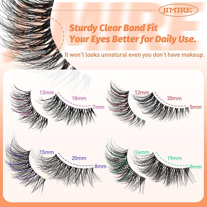 JIMIRE 20 Pairs Hlaf False Eyelashes with Clear Band Half Lashes Wispy Short Accent Lashes 4 Styles Mixed Cat Eye Mink Lashes Fluffy 3/4 Corner Fake Half Lashes Cat Eye Natural Look-Velvo Beauty