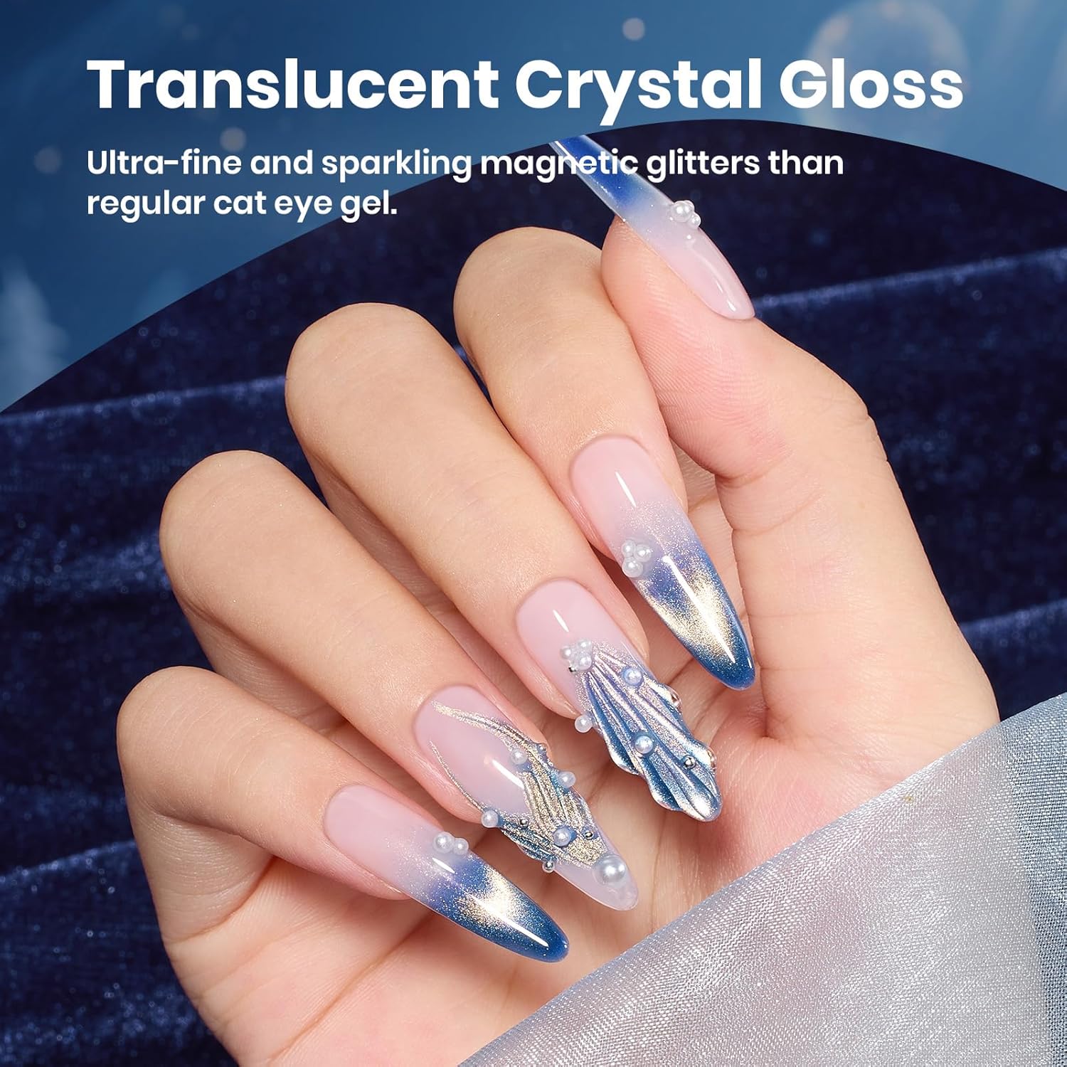 Beetles Blue Cat Eye Gel Nail Polish - Frosted Sapphire Cat Eye Gel Polish, 15ML Gold Powder Blue Glitter Fall Gel Polish Magnetic Shimmer Effect Soak Off UV Nail Art Design Manicure Gifts for Women-Velvo Beauty