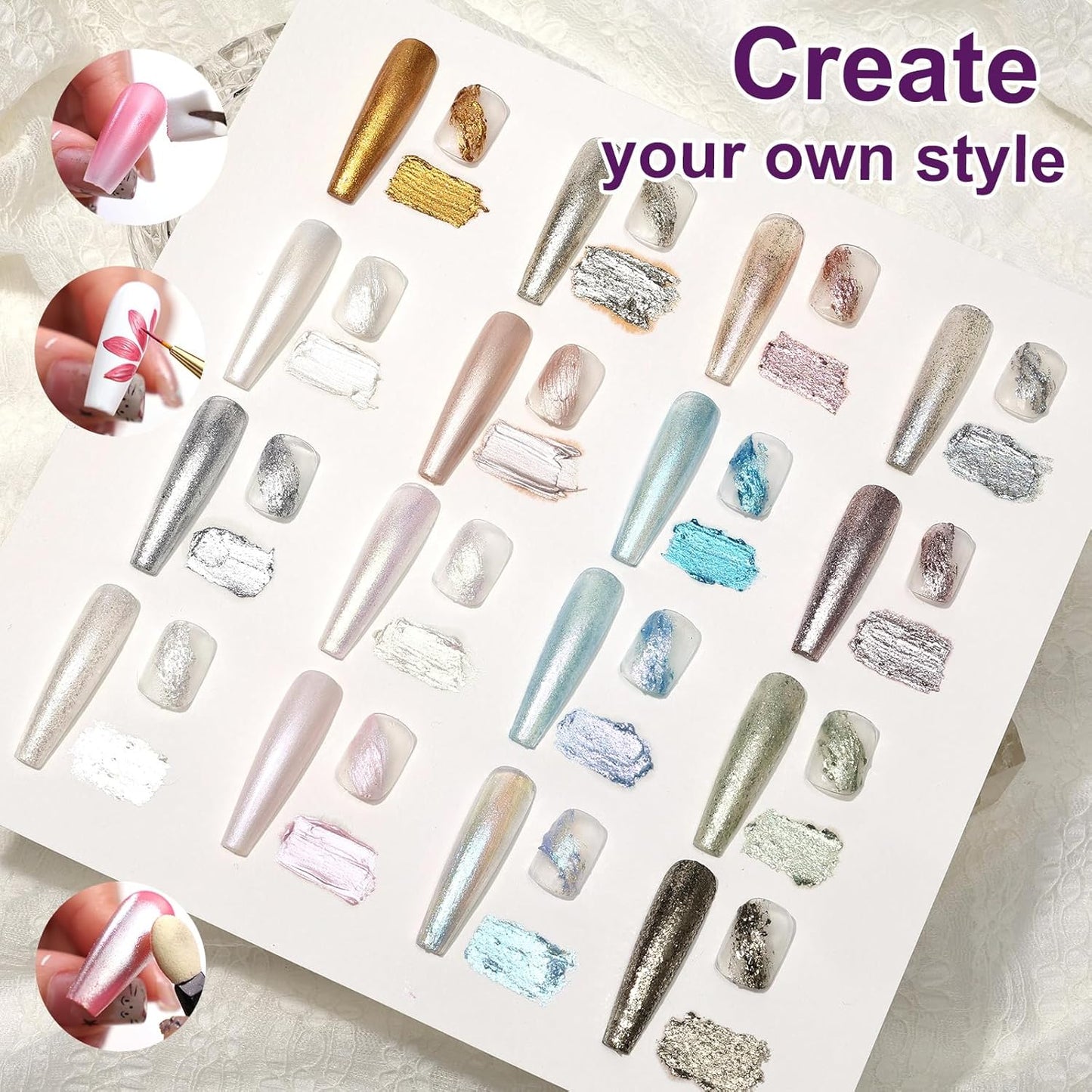 Gradient Painting Gel, 16 Gliter Colors Ombre Gel Nail Polish for Pigment Pat Silver&Gold Pink Blue Aurora color Bright Nails, French Manicure DIY Nail Art No-wipe Palette for Women-Velvo Beauty