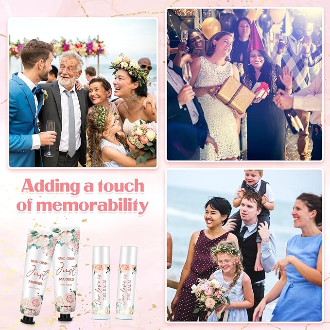 25 Set Wedding Lip Balms and Hand Cream Gift Set Include 25 Moisturizing Hand Care Cream 25 Lip Balms with Thank You Cards and Bags Bridesmaid Gift Set for Bridal Shower Wedding(Floral)-Velvo Beauty