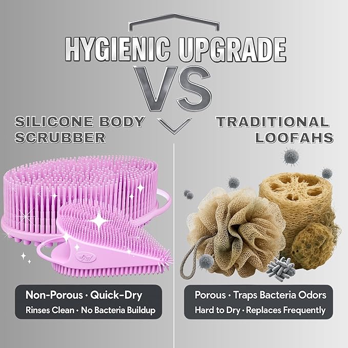 Avilana Silicone Body Scrubber – Gentle Shower Brush & Loofah Alternative- Food Grade & Lab Tested – Fast-Drying, Hygienic, BPA-Free Silicone Body Gentle Exfoliator (Pink, Body & Face)-Velvo Beauty