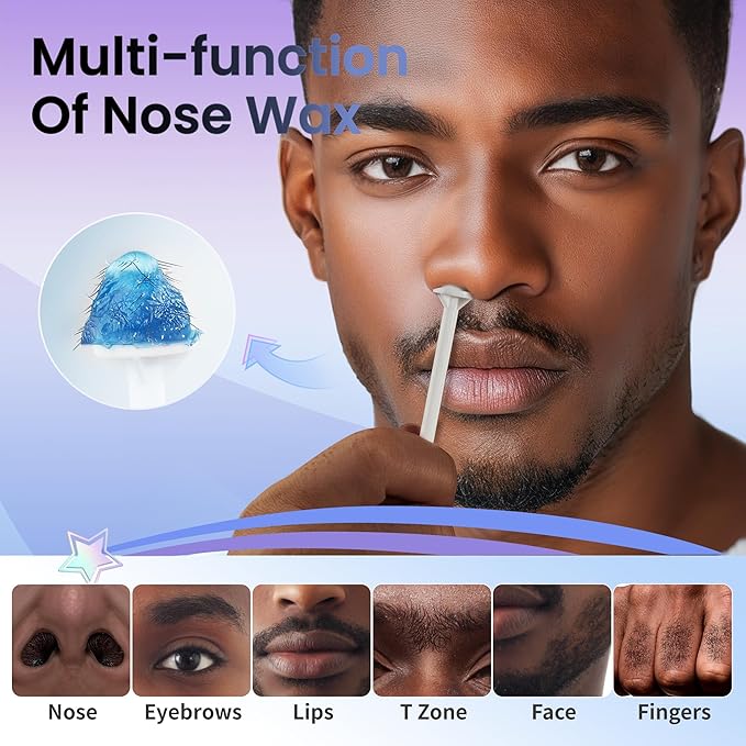 Nose Wax Kit for Men Nose Waxing, 100g Wax 30 Applicators Ear wax kit Hair Removal for Men and Women,Safe Quick Painless Nasal Waxing,10 Mustache Patch 10 Ears Guards,15-20 Uses-Velvo Beauty