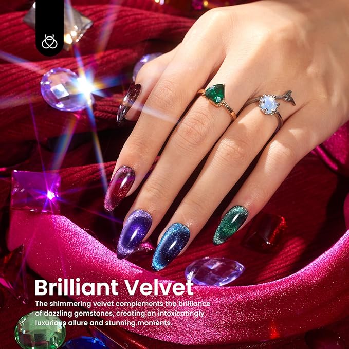 Beetles Cat Eye Gel Nail Polish Set, 6 Colors Glitter Red Pink Shiny Brown Burgundy Purple Blue Green Magnetic Effect Sparkle Stunning Nail Gel Polish Kit Soak Off UV Manicure Gifts for Women-Velvo Beauty