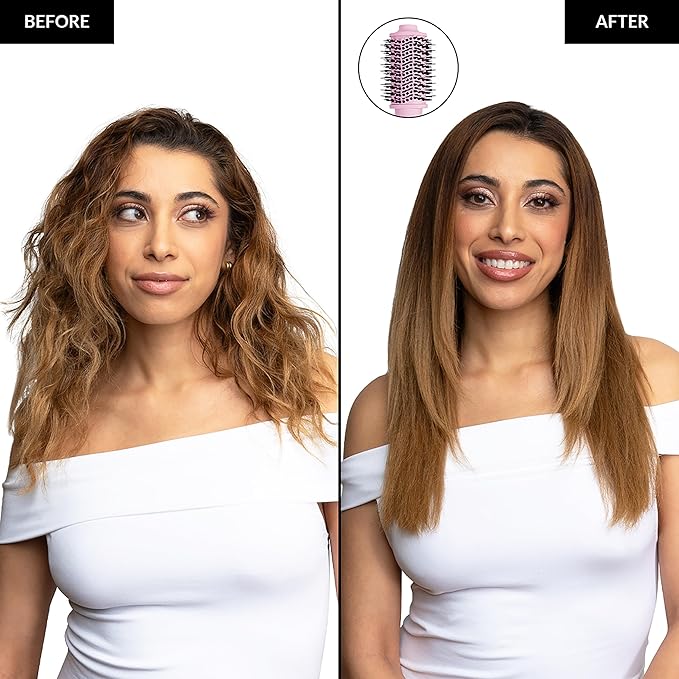 FoxyBae 3-in-1 Ceramic Interchangeable Hair Tools - Blowout Dryer - 3 Detachable Heads - 2.4" Blowout Brush, 1.5" Hot Round Brush & Drying Cylinder Hair Dryer Brush & Hair Styling Set [Party Pink]-Velvo Beauty