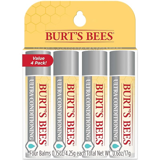 Burt's Bees Ultra Conditioning Moisturizing Lip Balm, Lip Moisturizer Rich in Oils and Butters, Natural Origin Lip Care, 4 Tubes, 0.15 oz.-Velvo Beauty