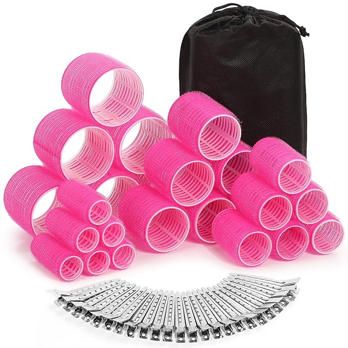 Rollers Hair Curlers 49 Pcs Set with 24Pcs Self Grip Hair Rollers 4 Sizes and 24 Pcs Hair Clips for Blowout Look Long Medium Short Thick Hair Volume-Velvo Beauty