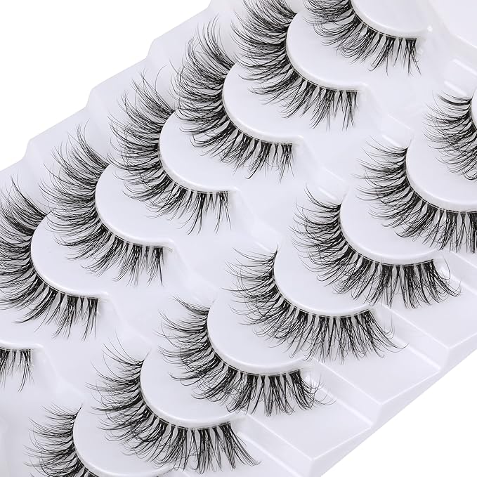 False Eyelashes with Clear Band Faux Mink Lashes Natural Look 3D Volume Wispy Fake Lashes Pack by Kiromiro 7 Pairs-Velvo Beauty