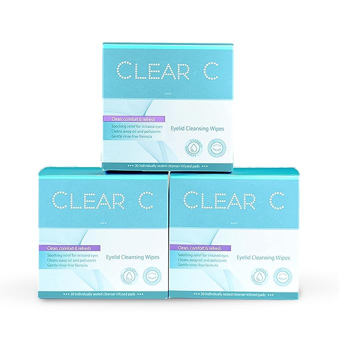 Clear C Eyelid Wipes Pre-Moistened for Dry Eyes – Rinse Free Eye Lid Cleaning Wipes – Individually Wrapped Travel Eye Wipes, 3 Boxes of 30-Velvo Beauty