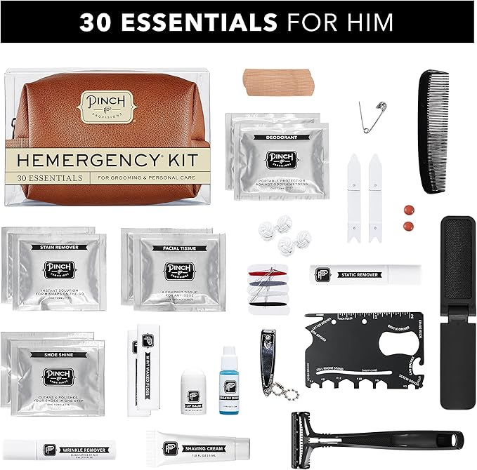 Pinch Provisions Hemergency Kit for Men, includes 30 Style & Grooming Essentials, Gift & Accessory for Grooms, Best Man, Personal Care, Travel or Cars-Velvo Beauty