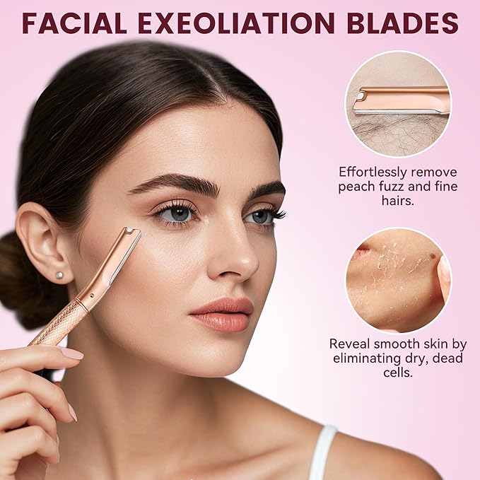 Eyebrow Razor-Face Razors for Women-Dermaplaning Tool for Face Exfoliation & Peach Fuzz with 12 Refill Blades-Facial Dermaplane Razors Shaver-Rose Gold-Velvo Beauty
