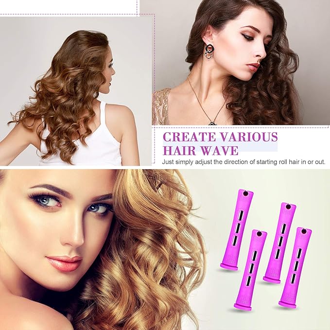 48 Pieces Hair Perm Rods Short Cold Wave Rods Plastic Perming Irons Hair Curling Rollers Curlers with Steel Pintail Comb Rat Tail Comb for Hairdressing Styling Supplies(0.75 Inch,Purple)-Velvo Beauty