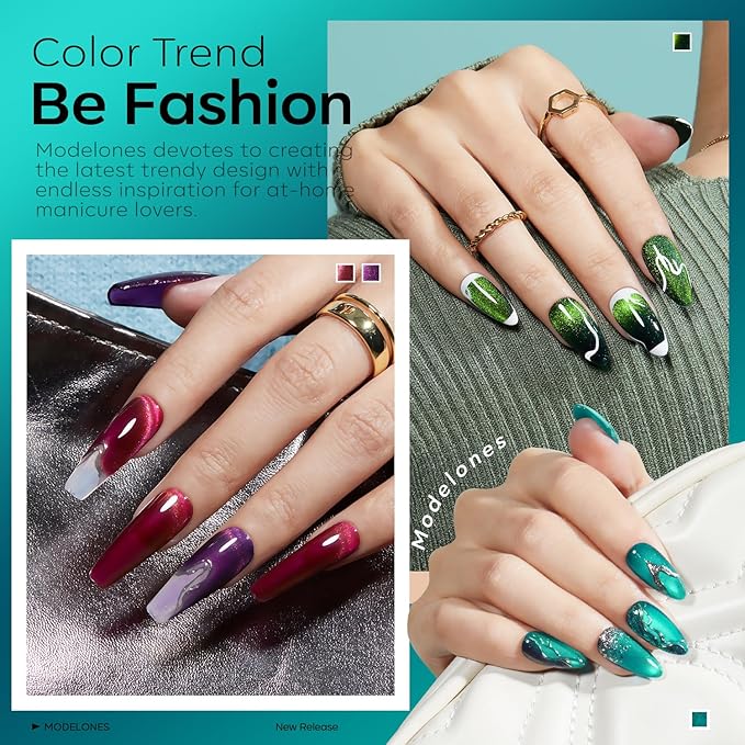 modelones Cat Eye Gel Nail Polish, 6 Colors Glitter Red Green Purple Blue Gel Polish Set with Magnet Sparkle Galaxy Series Nail Gel Polish Kit Soak Off Led Nail Art Manicure Salon DIY Gifts-Velvo Beauty