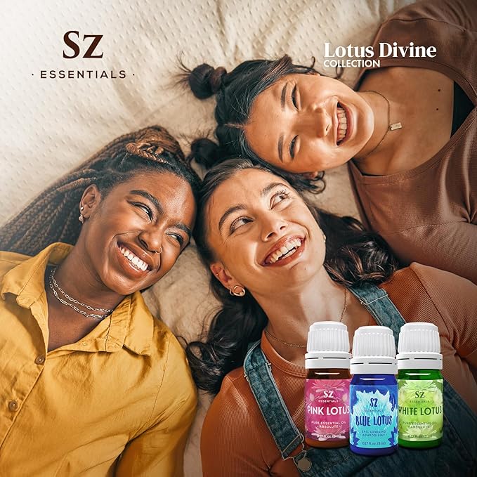 Divine Essential Oils Collection - Blue, Pink, White Lotus - Set of 3 Bottles (0.17 Fl Oz - 5ml Each) - 100% Pure, Natural & Undiluted - Therapeutic Grade & Vegan-Velvo Beauty