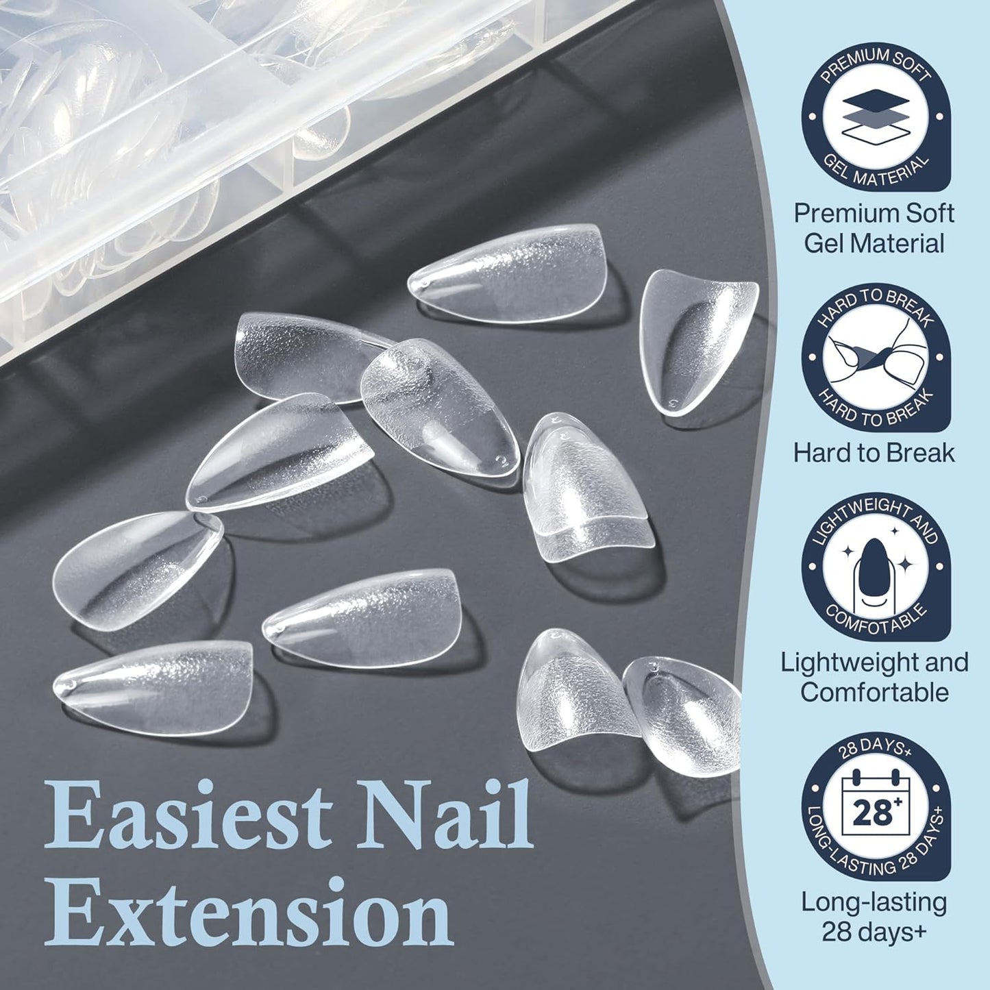 Short Almond Nail Tips, 240pcs Soft Nail Gel Tips Pre-Shaped Acrylic Fake Nails, Half Matte Full Cover Clear Gelly Press on Flase Nail Tips for Extension Nail Manicure Home DIY 12 Sizes Gelly Tips-Velvo Beauty