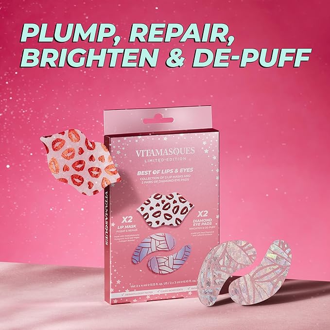 Vitamasques Under Eye Patches & Lip Mask Sheets, Best of Eyes & Lips Set - Eye Patches for Puffy Eyes - Under Eye Masks for Dark Circles and Puffiness-Velvo Beauty