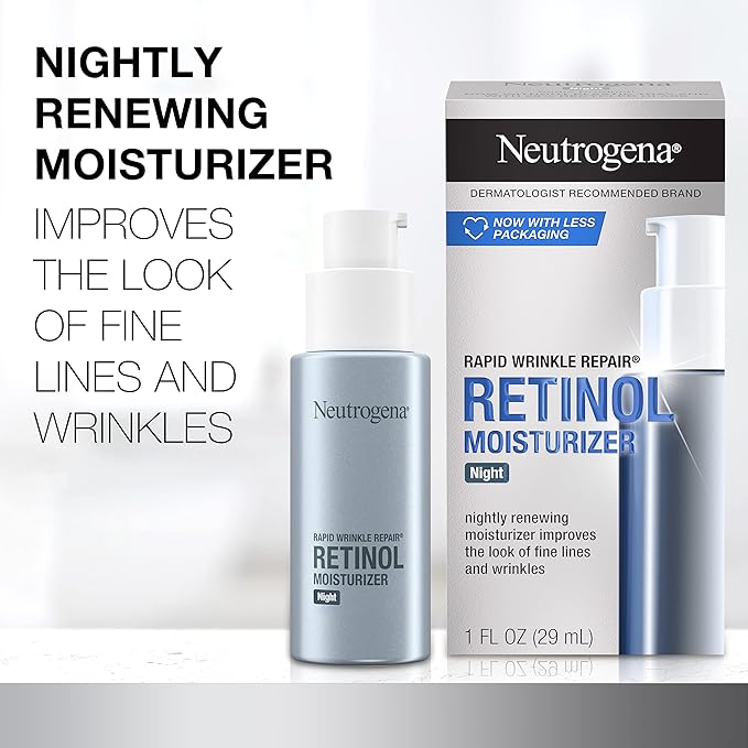 Neutrogena Rapid Wrinkle Repair Retinol Face Moisturizer Night Cream, Anti-Aging Face Cream with Retinol & Hyaluronic Acid, 1 fl. oz + Trial Size Hydro Boost Facial Cleanser, 0.5 fl. oz-Velvo Beauty