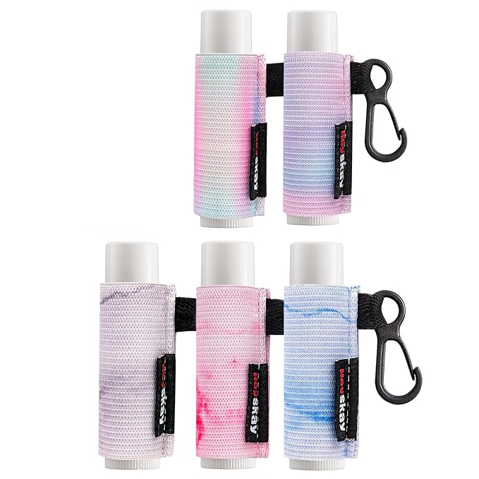 5PCS Lip Balm Holder Sleeves Keychain Chapstick Holder Keychain Lip Gloss Holder Chapstick Elastic Sleeves(Pink/Light Blue/Grey/Light Purple Mix/Pink-Green Mix)-Velvo Beauty