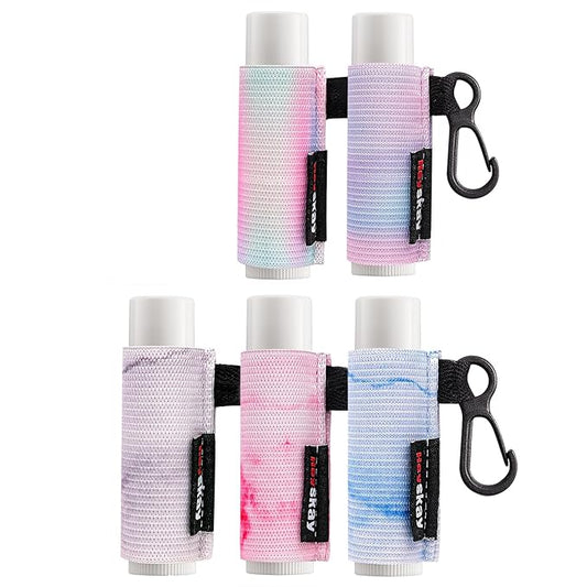 5PCS Lip Balm Holder Sleeves Keychain Chapstick Holder Keychain Lip Gloss Holder Chapstick Elastic Sleeves(Pink/Light Blue/Grey/Light Purple Mix/Pink-Green Mix)-Velvo Beauty