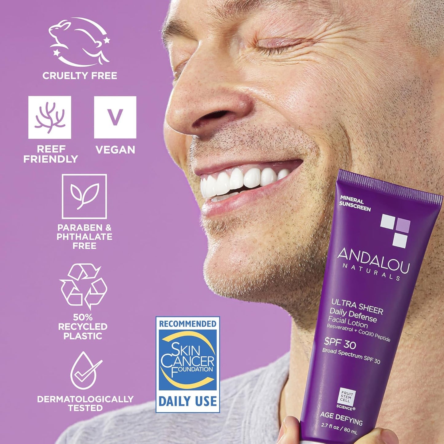 Andalou Naturals Age Defying Ultra Sheer Daily Defense Mineral Sunscreen SPF 30 | Face Lotion with Zinc Oxide | Lightweight Anti-Aging Sun Protection | 2.7 fl oz-Velvo Beauty