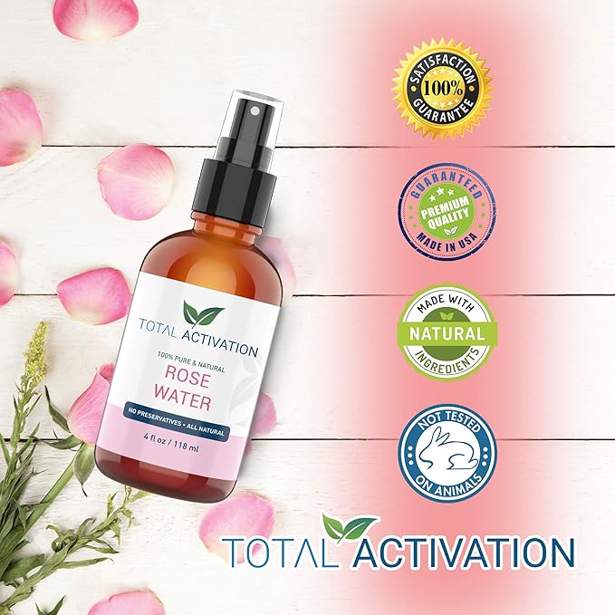 Large 4 oz 100% Pure, Organic Moroccan Rose Water Spray Face Toner, Skin Body Hair Spray, Eye Makeup Remover Alcohol Free Toner Minimizes Scar Hydrating Soothing Mist for Dry Oily Combination Skin-Velvo Beauty