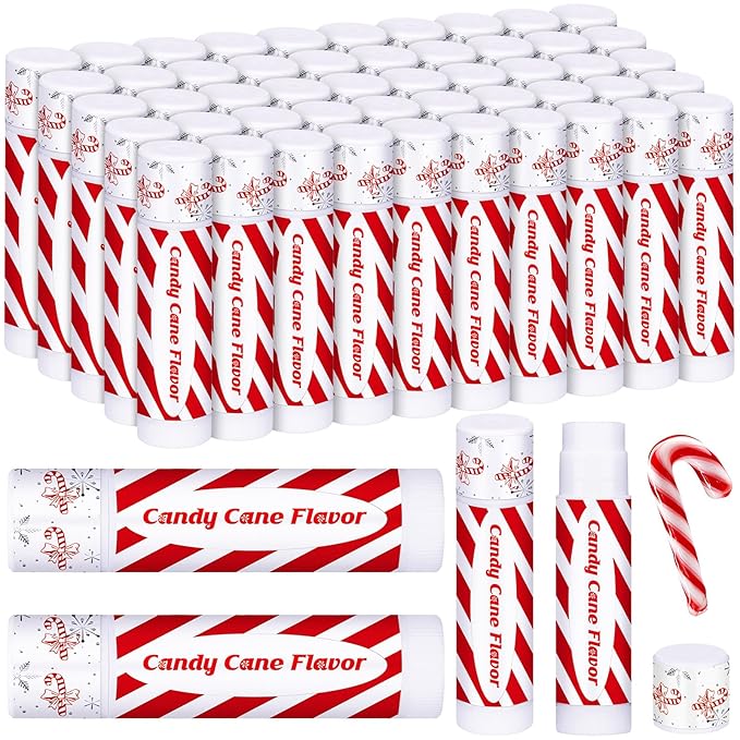 50 Pack Christmas Candy Peppermint Cane Lip Balms Bulk Holiday Flavor Collection Lip Balm Gifts Christmas Stocking Party Gifts Goodie Bags Stuffers for Women Men Staff Employee-Velvo Beauty