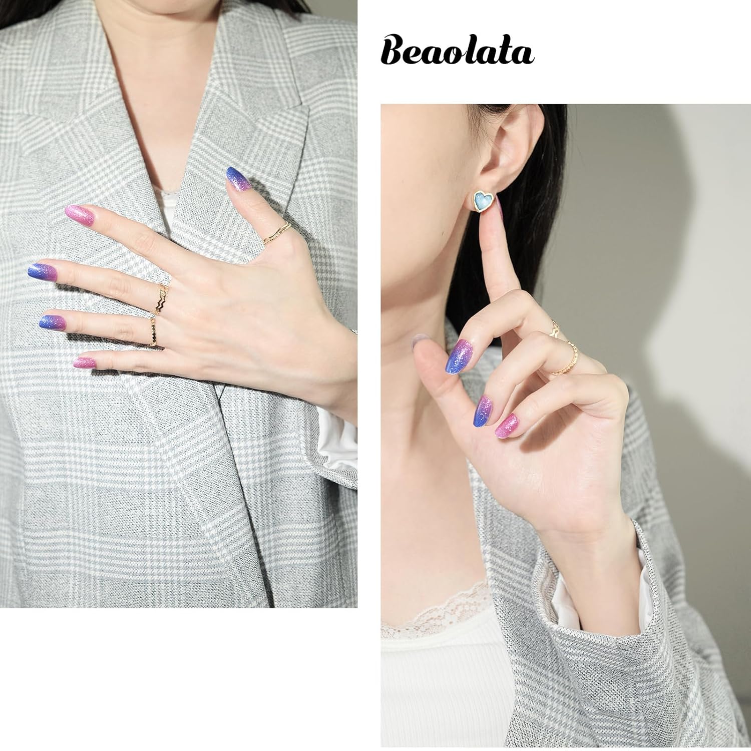 Nail Polish Strips, 32PCS Salon Quality Wraps, Long Lasting Gel Nail Stickers for Women Easy Apply& Remove (Nebula Purple)-Velvo Beauty